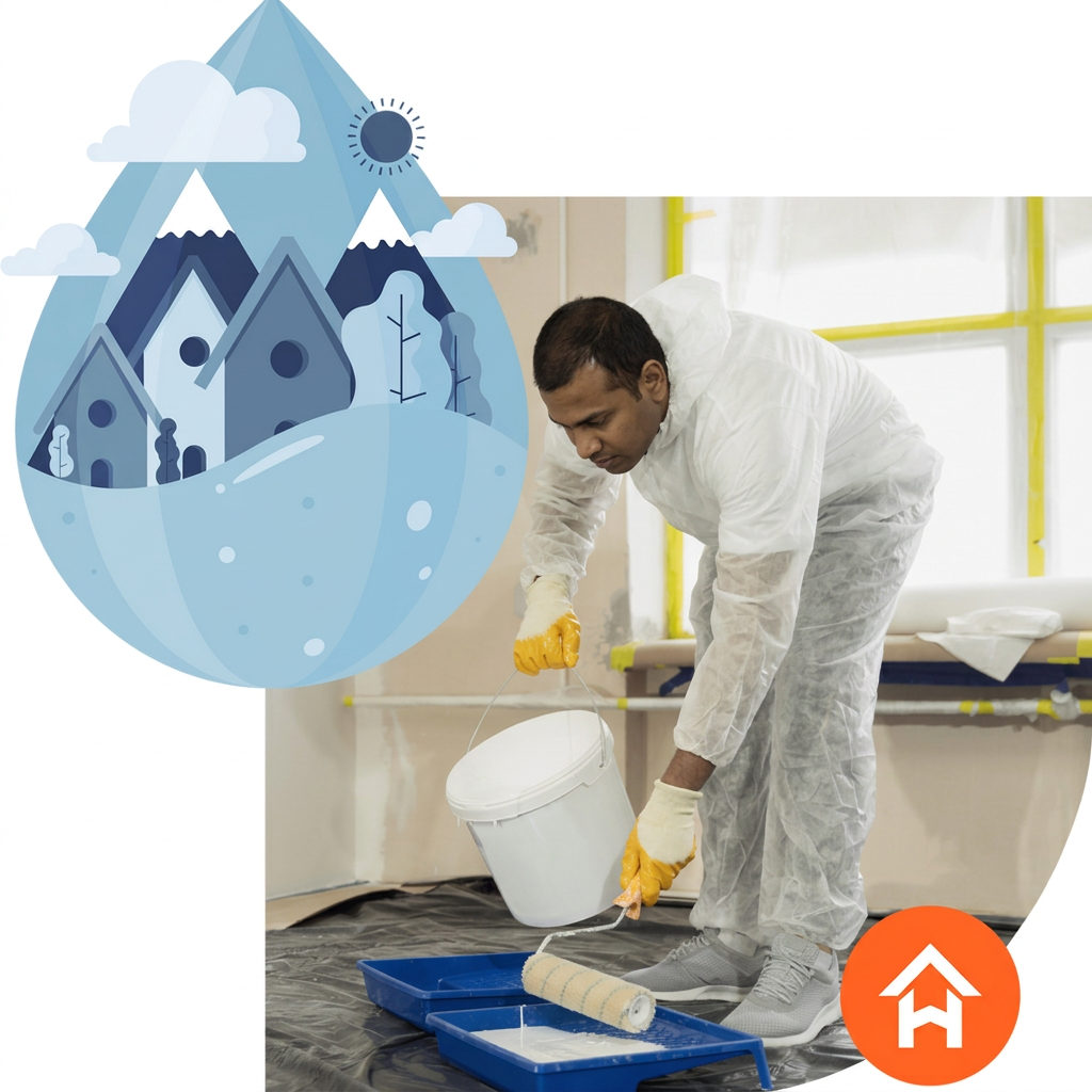 Worker applying waterproofing coating at an Indian construction site